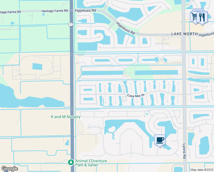 map of restaurants, bars, coffee shops, grocery stores, and more near 7788 Brookmar Court in Lake Worth