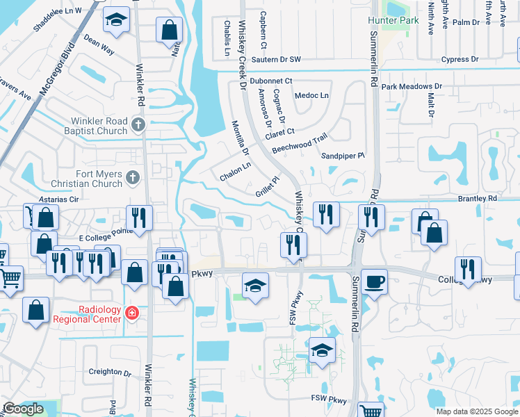 map of restaurants, bars, coffee shops, grocery stores, and more near 5721 Grillet Place in Fort Myers