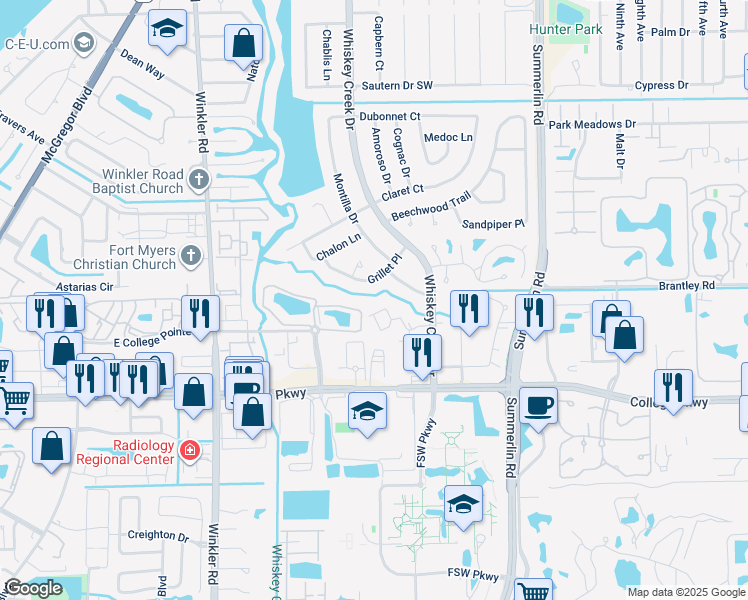 map of restaurants, bars, coffee shops, grocery stores, and more near 5721 Grillet Place in Fort Myers