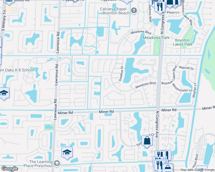 map of restaurants, bars, coffee shops, grocery stores, and more near 26 Dogwood Circle in Boynton Beach