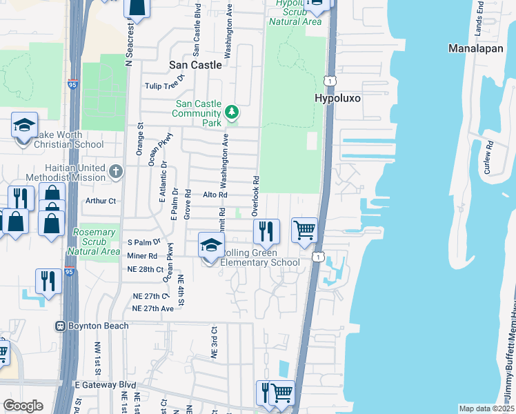 map of restaurants, bars, coffee shops, grocery stores, and more near 7795 Griswold Street in Lantana