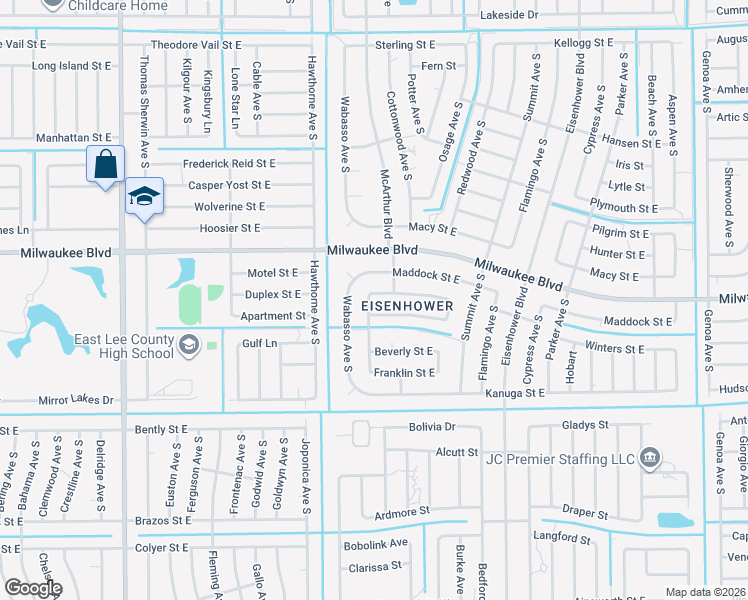 map of restaurants, bars, coffee shops, grocery stores, and more near 914 Barton Street East in Lehigh Acres
