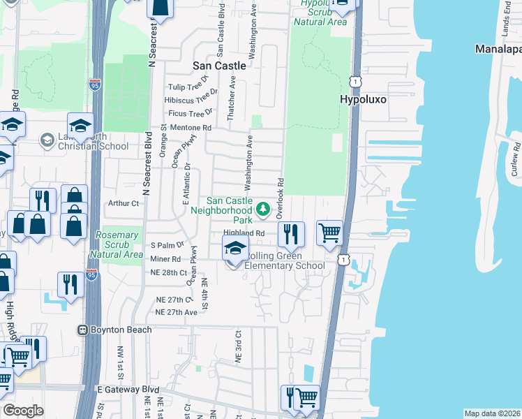 map of restaurants, bars, coffee shops, grocery stores, and more near 1071 Peak Road in Lake Worth