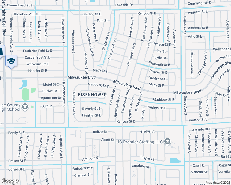 map of restaurants, bars, coffee shops, grocery stores, and more near 609 Summit Avenue South in Lehigh Acres