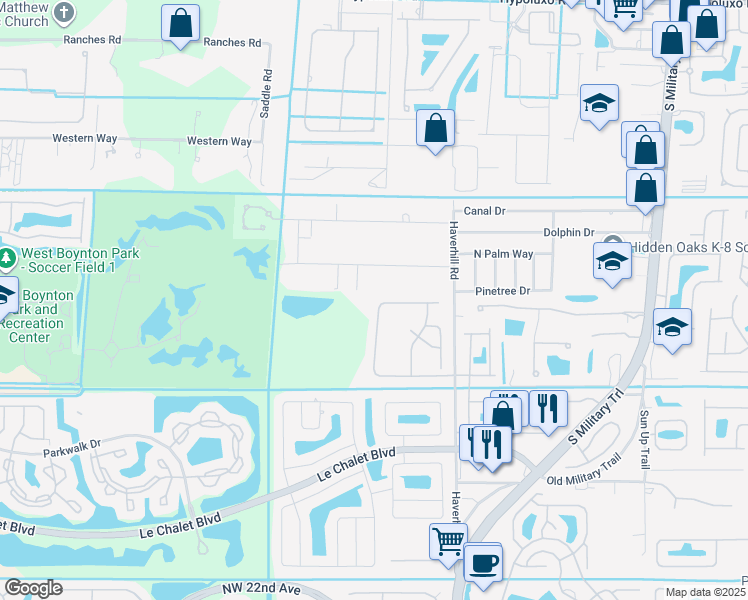 map of restaurants, bars, coffee shops, grocery stores, and more near 5176 Arbor Glen Circle in Lake Worth