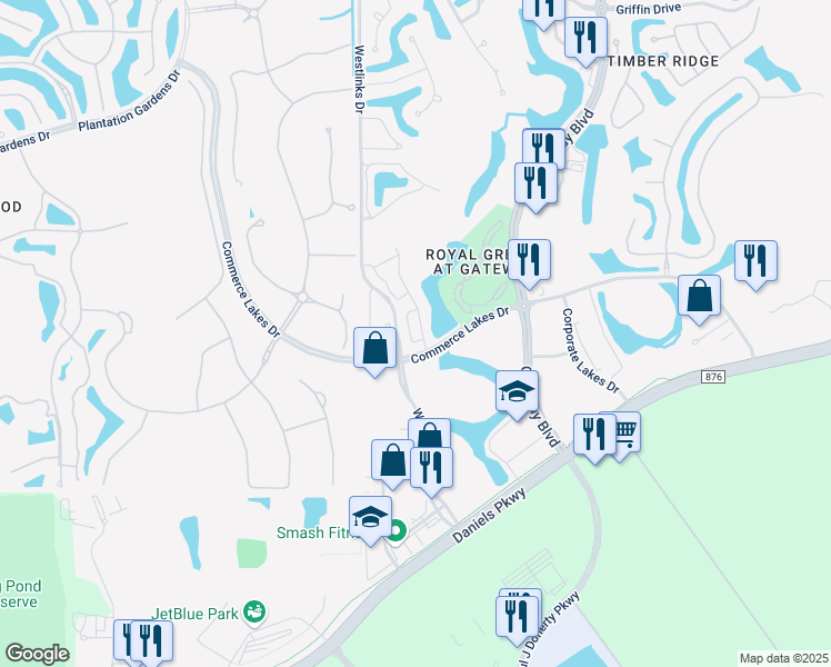 map of restaurants, bars, coffee shops, grocery stores, and more near 12600 Laurel Cove Drive in Fort Myers