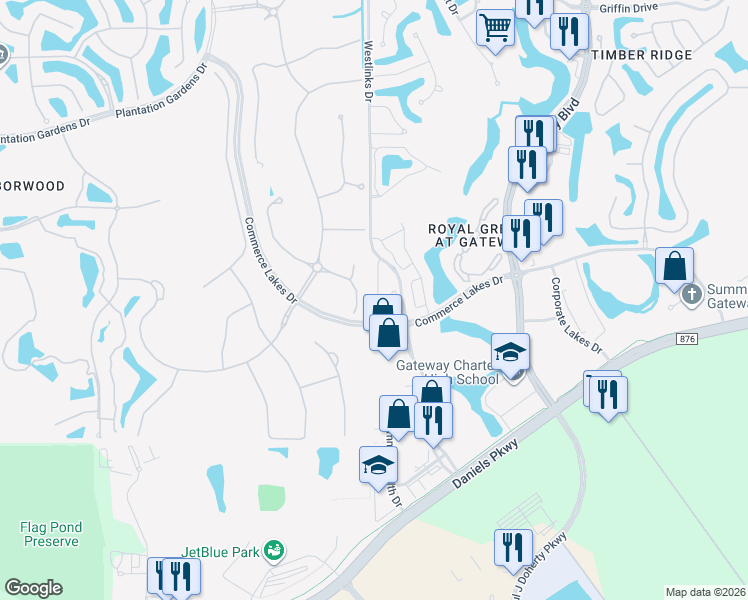 map of restaurants, bars, coffee shops, grocery stores, and more near 12602 Westhaven Way in Fort Myers