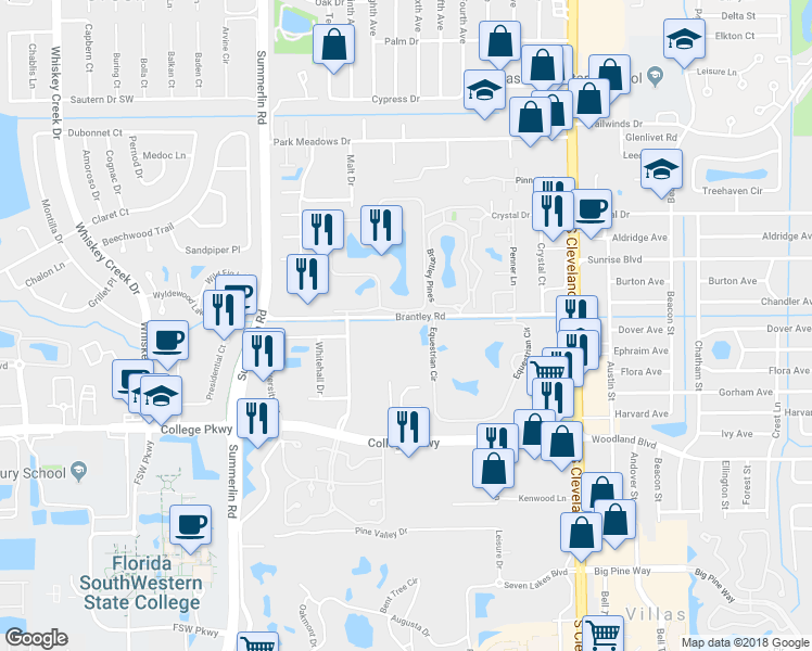 map of restaurants, bars, coffee shops, grocery stores, and more near World Plaza Lane in Fort Myers