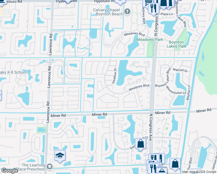map of restaurants, bars, coffee shops, grocery stores, and more near 1 Swallow Drive in Boynton Beach