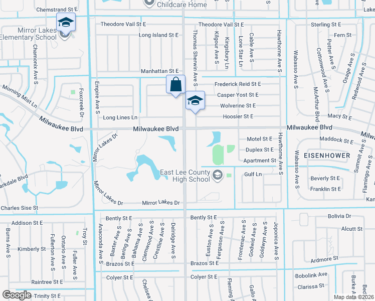 map of restaurants, bars, coffee shops, grocery stores, and more near 695 Bell Boulevard in Lehigh Acres