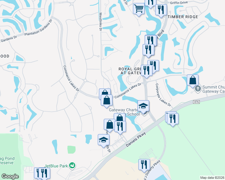 map of restaurants, bars, coffee shops, grocery stores, and more near 12600 Laurel Cove Drive in Fort Myers