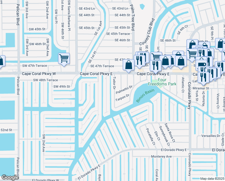 map of restaurants, bars, coffee shops, grocery stores, and more near 4838 Tudor Drive in Cape Coral