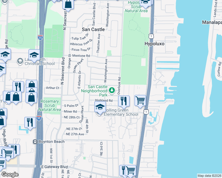 map of restaurants, bars, coffee shops, grocery stores, and more near 1055 Peak Road in Lantana
