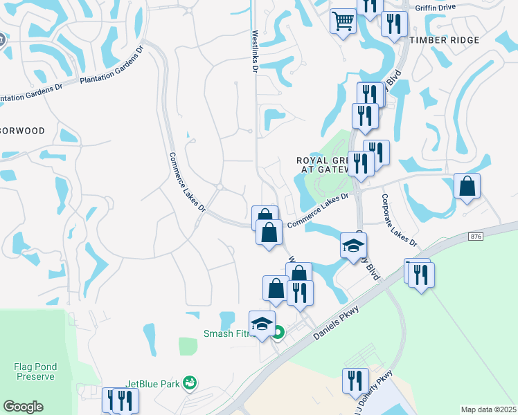 map of restaurants, bars, coffee shops, grocery stores, and more near 12602 Westhaven Way in Fort Myers
