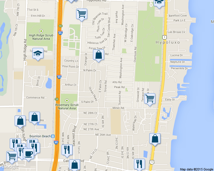map of restaurants, bars, coffee shops, grocery stores, and more near 1237 Peak Road in Lantana