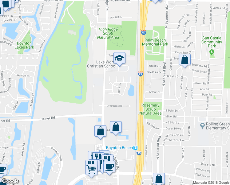 map of restaurants, bars, coffee shops, grocery stores, and more near 117 Spruce Street in Boynton Beach