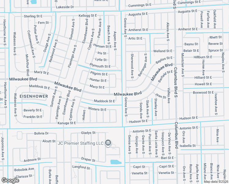 map of restaurants, bars, coffee shops, grocery stores, and more near 1055 Milwaukee Boulevard in Lehigh Acres