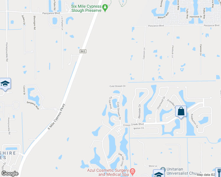 map of restaurants, bars, coffee shops, grocery stores, and more near 12561 Cold Stream Drive in Fort Myers