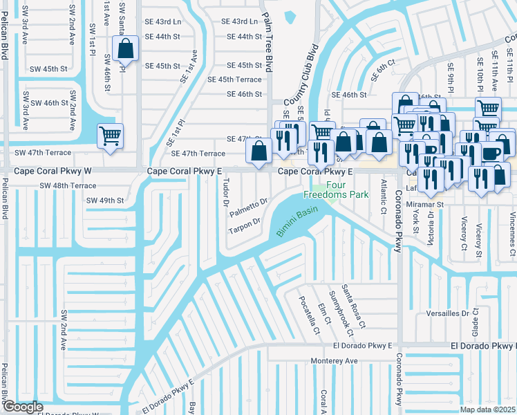 map of restaurants, bars, coffee shops, grocery stores, and more near 426 Tudor Drive in Cape Coral