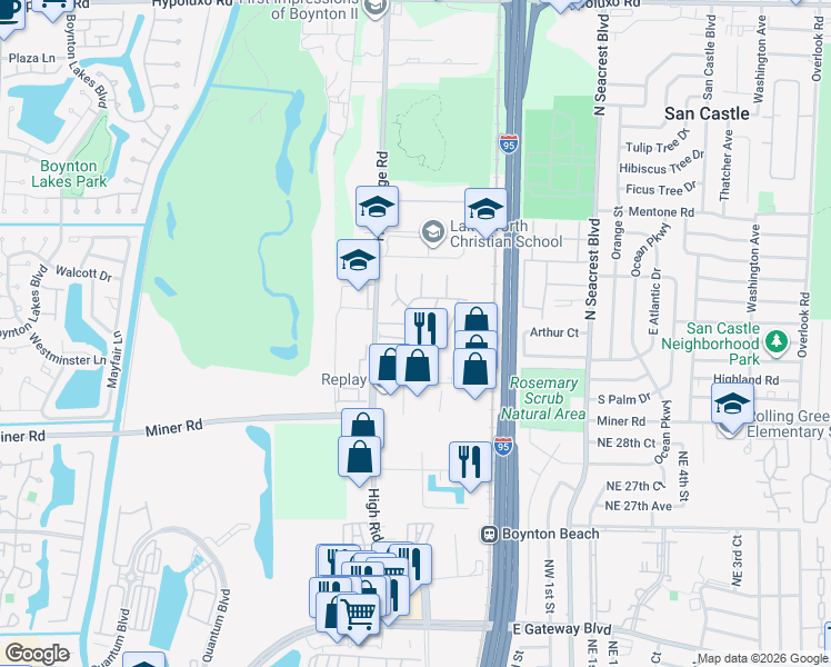 map of restaurants, bars, coffee shops, grocery stores, and more near 117 Spruce Street in Boynton Beach