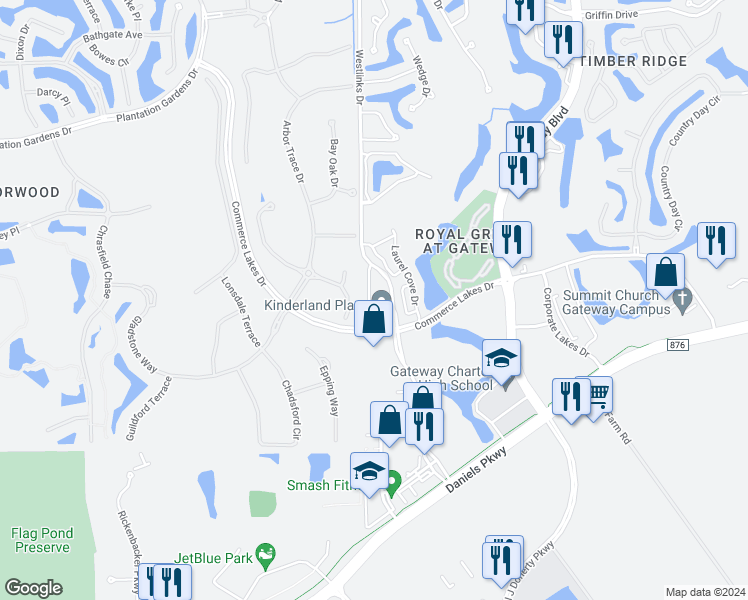 map of restaurants, bars, coffee shops, grocery stores, and more near 12602 Westhaven Way in Fort Myers