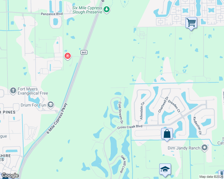 map of restaurants, bars, coffee shops, grocery stores, and more near 12500 Cold Stream Drive in Fort Myers