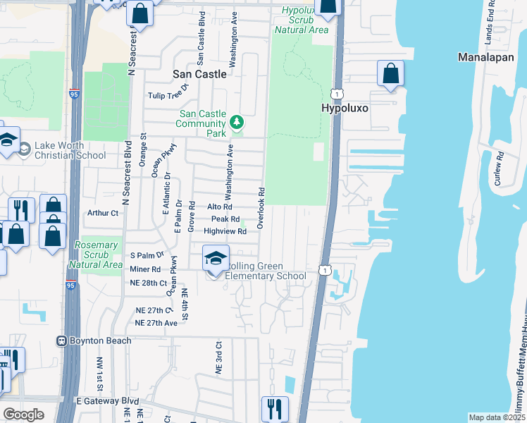 map of restaurants, bars, coffee shops, grocery stores, and more near 7795 Griswold Street in Lantana