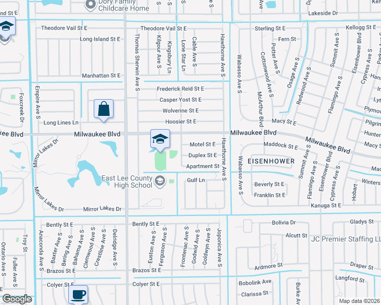 map of restaurants, bars, coffee shops, grocery stores, and more near 834 Duplex Street East in Lehigh Acres