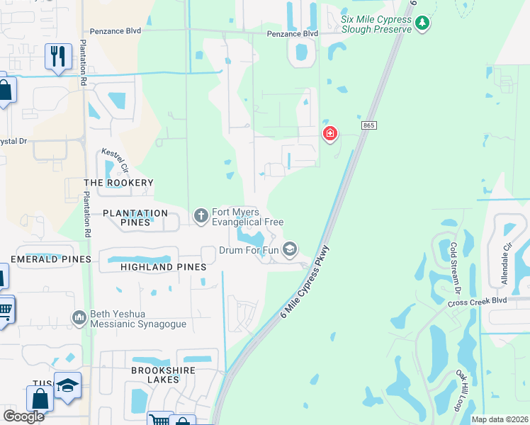 map of restaurants, bars, coffee shops, grocery stores, and more near 12129 Lucca Street in Fort Myers