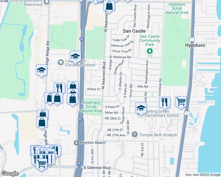 map of restaurants, bars, coffee shops, grocery stores, and more near 3150 Orange Street in Boynton Beach
