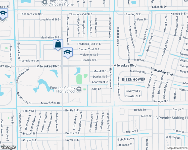 map of restaurants, bars, coffee shops, grocery stores, and more near 834 Duplex Street East in Lehigh Acres