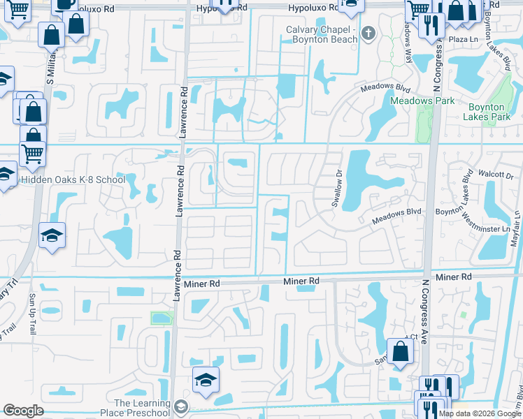 map of restaurants, bars, coffee shops, grocery stores, and more near 1209 Fosters Mill Lane in Boynton Beach