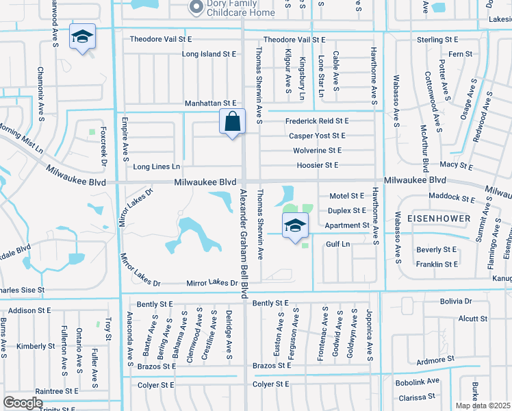 map of restaurants, bars, coffee shops, grocery stores, and more near 695 Bell Boulevard in Lehigh Acres