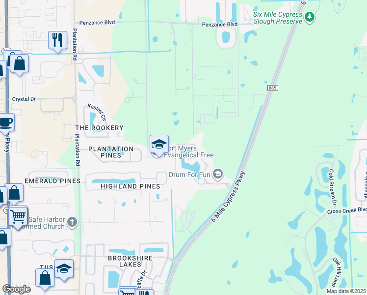 map of restaurants, bars, coffee shops, grocery stores, and more near 12090 Lucca Street in Fort Myers