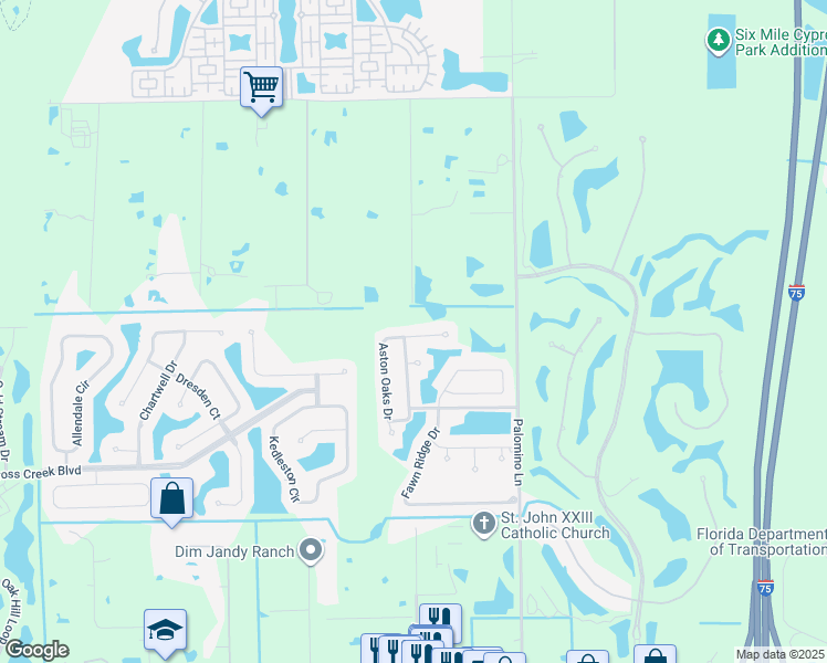 map of restaurants, bars, coffee shops, grocery stores, and more near 12729 Aston Oaks Drive in Fort Myers