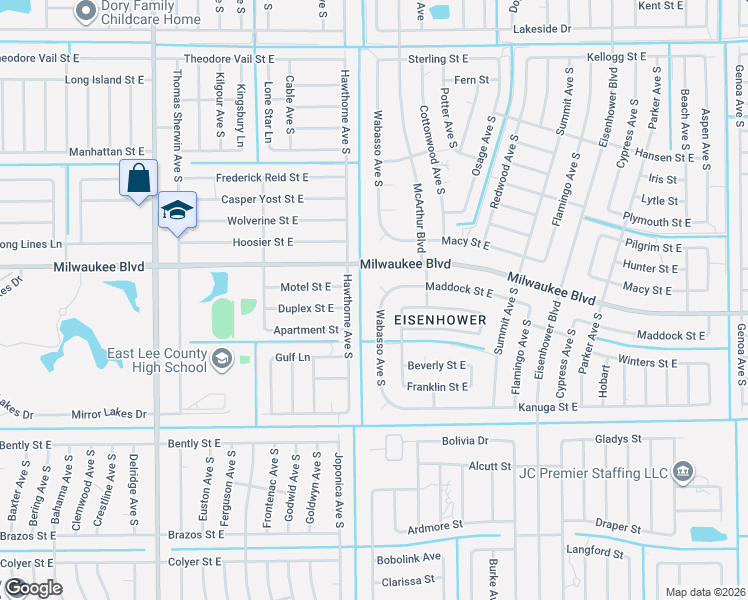map of restaurants, bars, coffee shops, grocery stores, and more near 612 Wabasso Avenue South in Lehigh Acres