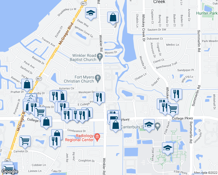 map of restaurants, bars, coffee shops, grocery stores, and more near 5790 Harbour Club Road in Fort Myers