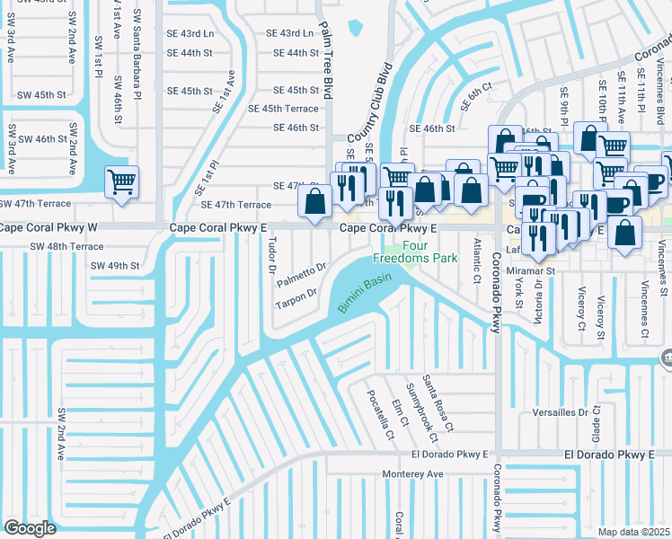 map of restaurants, bars, coffee shops, grocery stores, and more near 426 Tudor Drive in Cape Coral