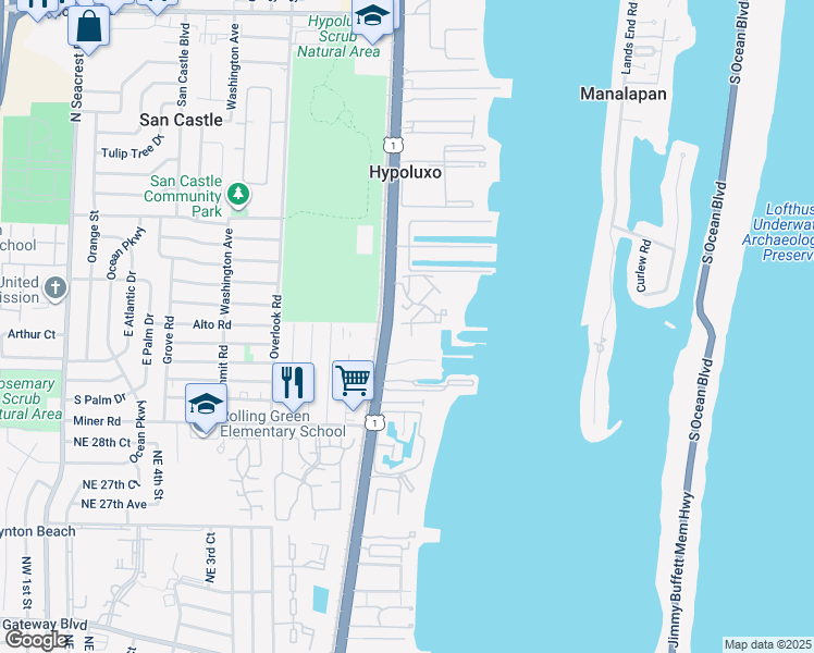 map of restaurants, bars, coffee shops, grocery stores, and more near 7848 Federal Highway in Hypoluxo