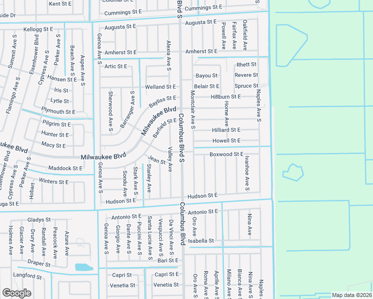 map of restaurants, bars, coffee shops, grocery stores, and more near 633 Montclair Avenue South in Lehigh Acres