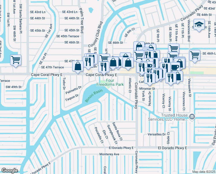 map of restaurants, bars, coffee shops, grocery stores, and more near 4818 Tarpon Court in Cape Coral