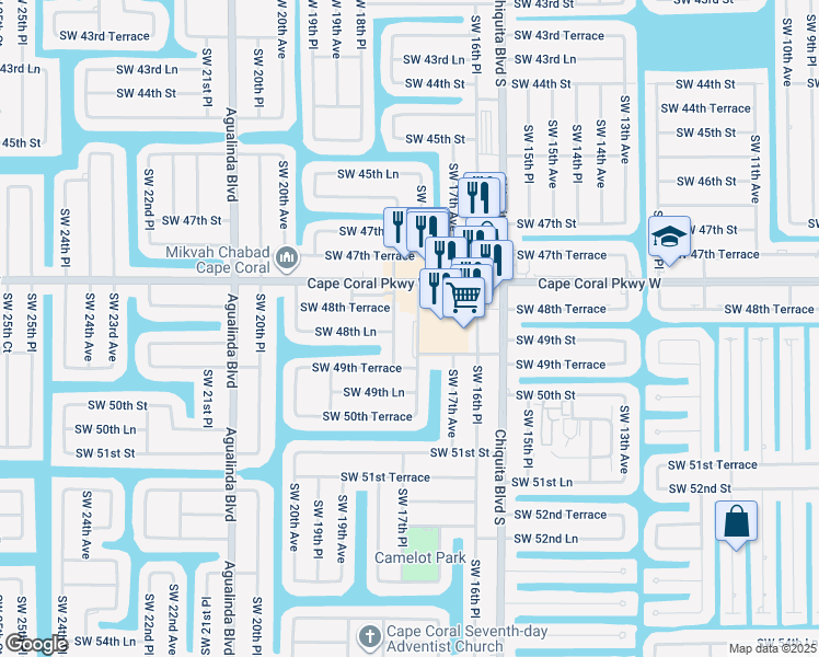 map of restaurants, bars, coffee shops, grocery stores, and more near 4905 Southwest 18th Avenue in Cape Coral