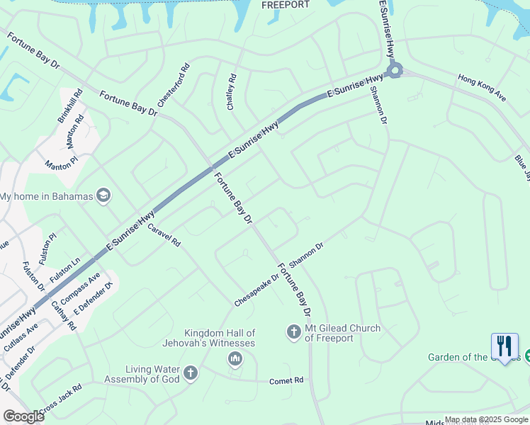 map of restaurants, bars, coffee shops, grocery stores, and more near Fortune Bay Drive in Freeport