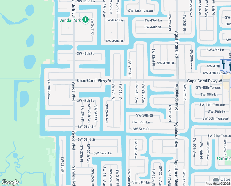 map of restaurants, bars, coffee shops, grocery stores, and more near 4825 Southwest 25th Court in Cape Coral