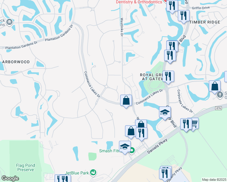map of restaurants, bars, coffee shops, grocery stores, and more near 11869 Hickory Estate Circle in Fort Myers