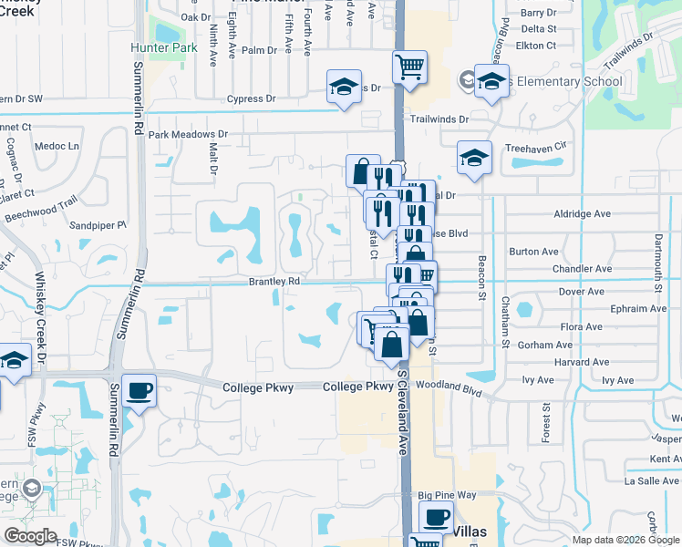 map of restaurants, bars, coffee shops, grocery stores, and more near 7161 Penner Lane in Fort Myers