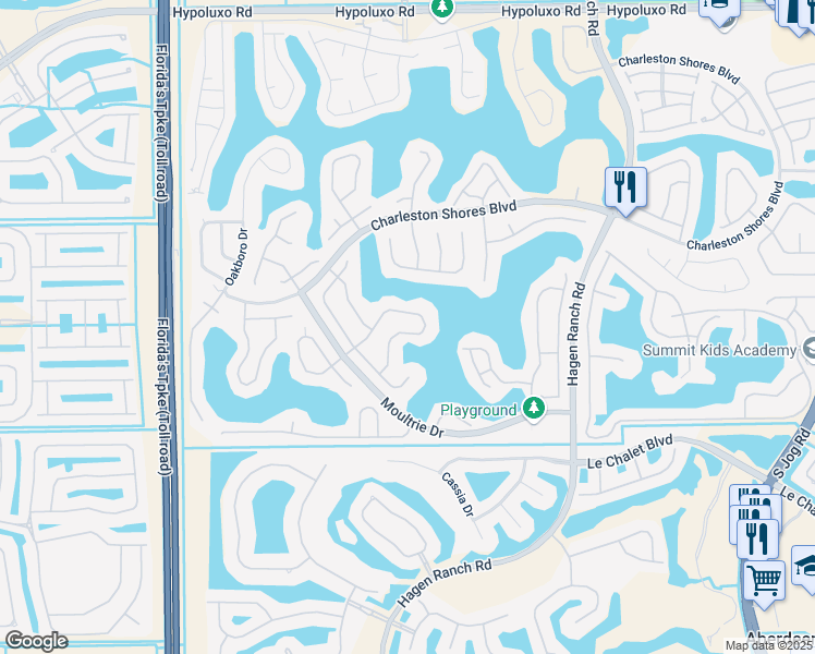 map of restaurants, bars, coffee shops, grocery stores, and more near 7445 Prescott Lane in Lake Worth