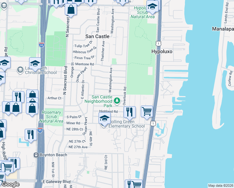 map of restaurants, bars, coffee shops, grocery stores, and more near 1055 Peak Road in Lantana
