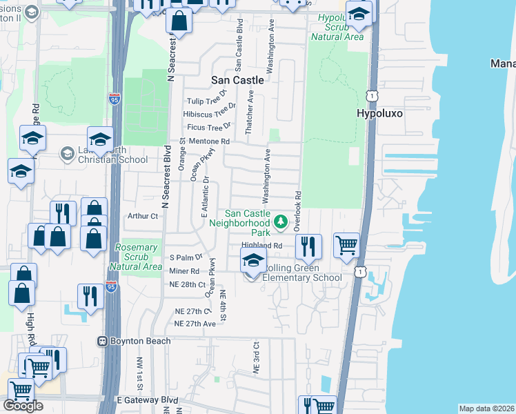 map of restaurants, bars, coffee shops, grocery stores, and more near 1141 Peak Road in Lantana