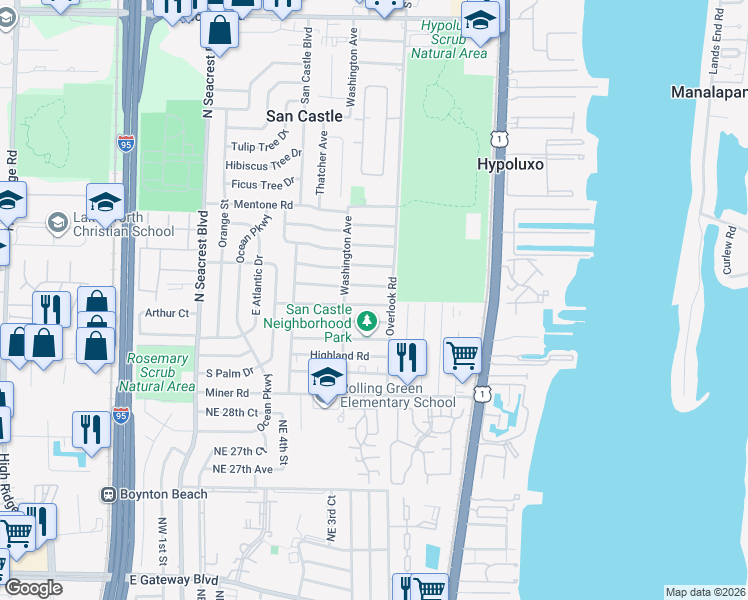 map of restaurants, bars, coffee shops, grocery stores, and more near 1055 Peak Road in Lantana